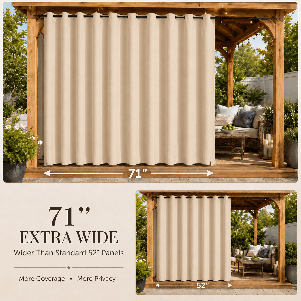 Lapalife Outdoor Curtains for Patio Waterproof 71 x 84 in Windproof Grommet & Back Tab Thermal Insulated Keep Privacy for Yard Porch, 1 Panel