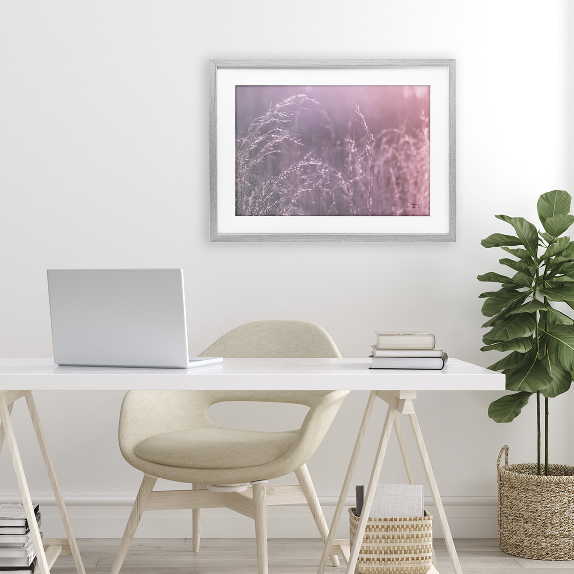 Stupell Industries Pink Meadow at Dawn Gray Framed Print Under Glass, design by Nathan Larson