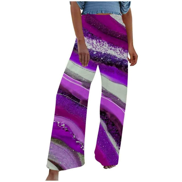 PEZHADA Pantalon de Yoga Décontracté Taille Haute Imprimé pour Femme, Violet, TTG
