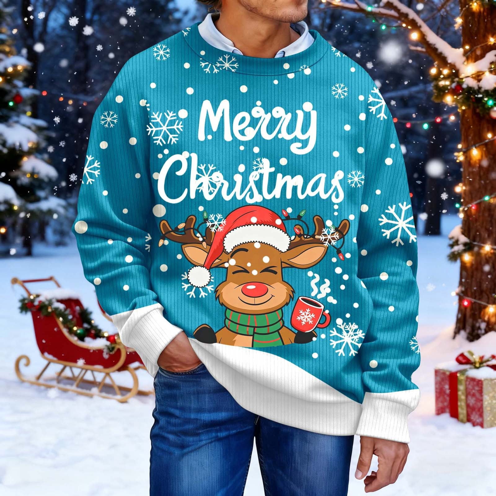 Christmas Sweater Men Sweaters Funny Sweatshirt Knit Plus Size Big and Tall Holiday Vacation Elf Adult Sweatshirts