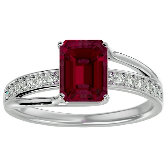 SuperJeweler 1 3/4 Carat Emerald Shape Created Ruby and Diamond Ring In Sterling Silver For Women