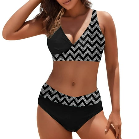 Sngxgn Women High Waisted Bikini Set Swimsuit Scoop Neck Cheeky Bathing Suit(Grey M)