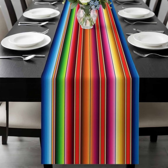 Abstract Table Runner, Colorful Mexican Stripe Pattern Red Orange Bohemian Washable Cotton-linen Table Runners Dining Kitchen Decoration for Everyday Home Wedding Party Decor, 13 x 120 Inch