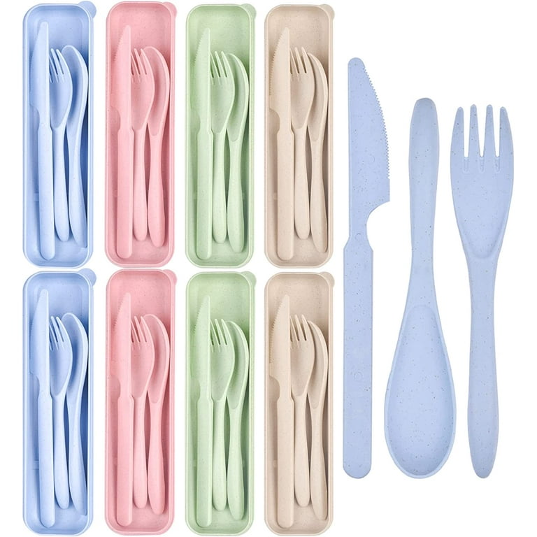 Travel Utensil Set with Case, 4 Sets Wheat Straw Reusable Spoon Knife Forks  Tableware, Eco Friendly Non-toxin BPA Free Portable Cutlery for Travel  Picnic Camping or Daily Use 4 Pcs