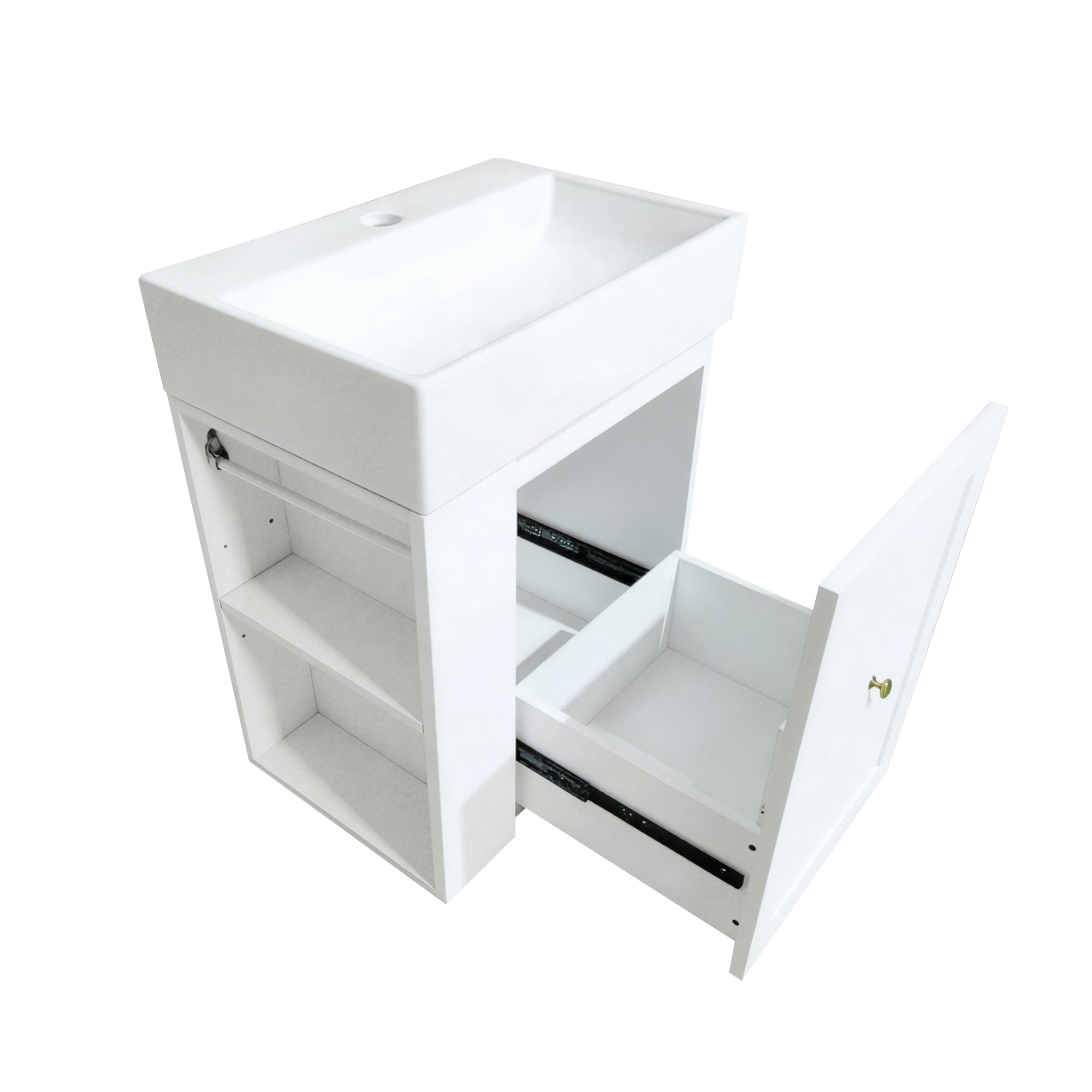 Euroco 20-Inch Bathroom Vanity with Ceramic Sink, MDF Storage Cabinet with Drawer, Side Shelf & Silver Handle – Space-Saving Modern Vanity for Small Bathrooms