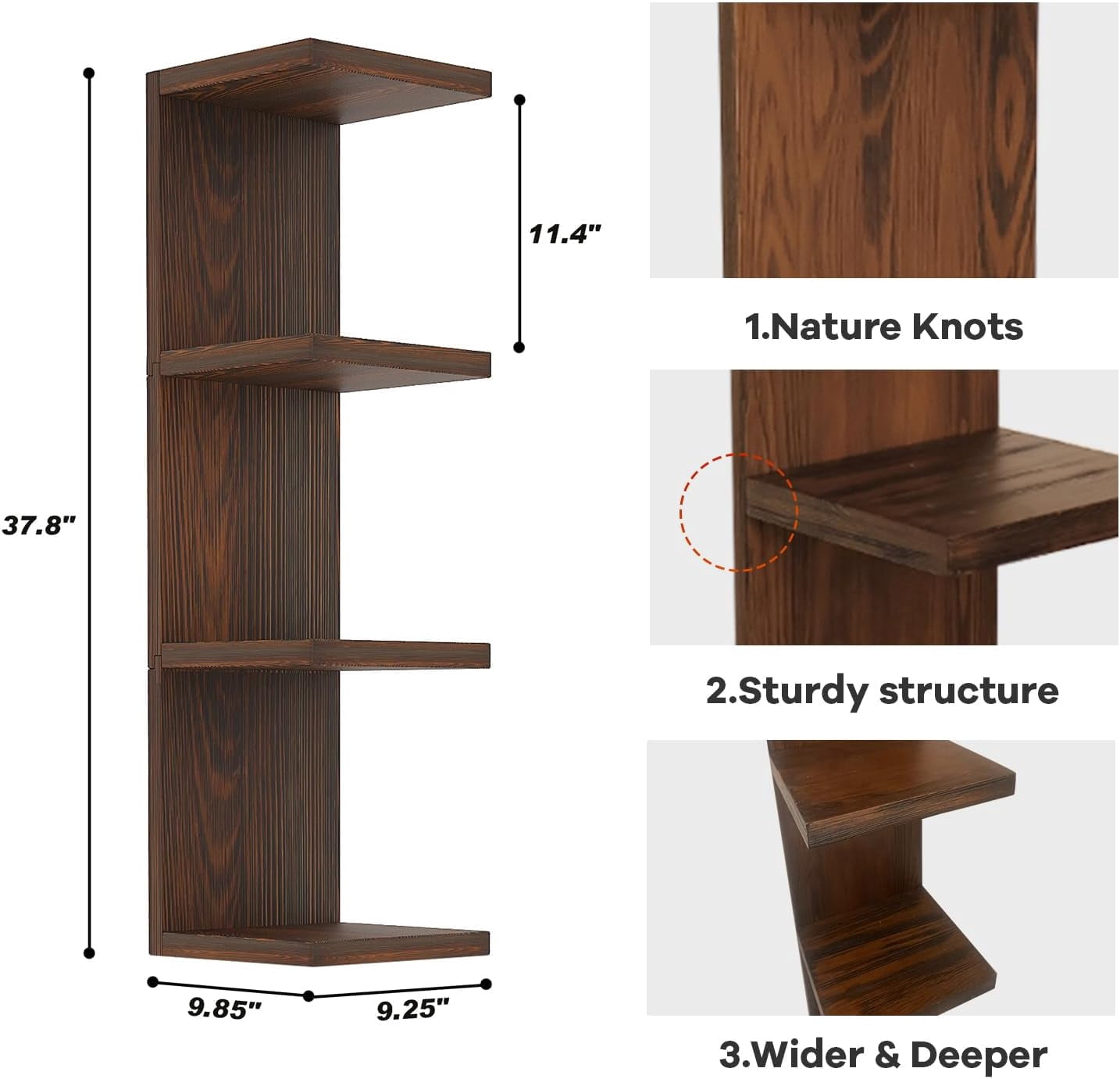 Lack Wall Shelf,Display Floating Shelf (Solid Wood, 4 Tier)