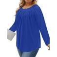 thumbnail image 5 of WellSize Plus Size Women Blouses Casual Pleated Long Sleeve Shirts Fall Crew Neck Tunic Tops, 5 of 10