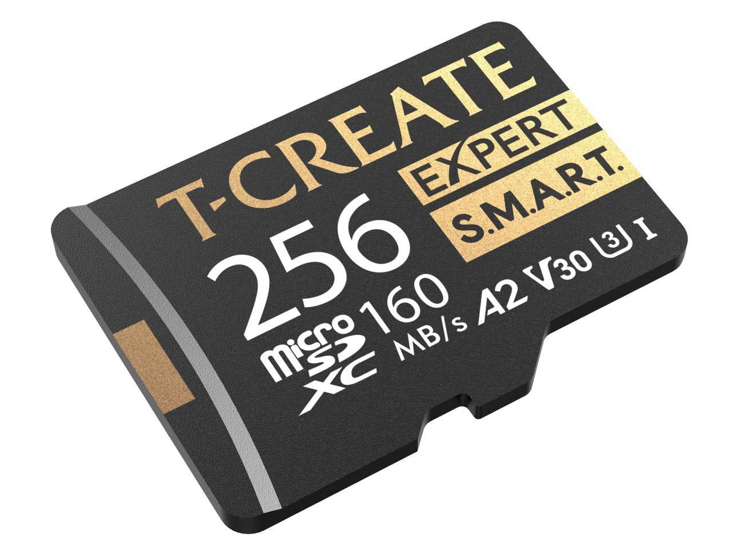 TEAMGROUP 256GB T-Create Expert S.M.A.R.T Monitored A2 microSDXC UHSI-I/U3 V30 4K High speed memory card with adapter, Compatible with GoPro, Insta360, Speed up to 160MB/s (TTCS256GIA2V3003)