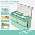 thumbnail image 3 of Lonchera Bento 2 Niveles 1400ML, Caja de Bento con 3 Compartimentos y Cubiertos, Bento Box Libre de BPA, Lunch Box Aptos para Microondas y Lavavajillas (Verde), 3 of 4