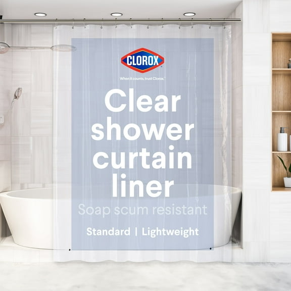 Clorox Shower Curtain Liner, Premium Lightweight Durable Waterproof 4g PEVA for Bathroom with Weighted Magnets, Standard Size 70" x 72", Clear 1 Pack
