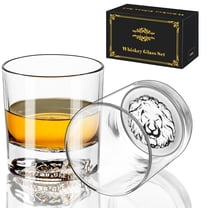 Baalaka Whiskey Glasses, Lion Pattern Thick Bottom, 10.6oz Old Fashioned Glasses for Whiskey, Gin, Vodka, Whiskey Glasses Set of 2, Gift for Men, Father's Day Gift