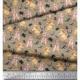 thumbnail image 3 of Soimoi Tissu Crêpe polyester Marron à Rayures, Imprimé Insectes & Lapins, Largeur 42 Pouces, 3 of 3