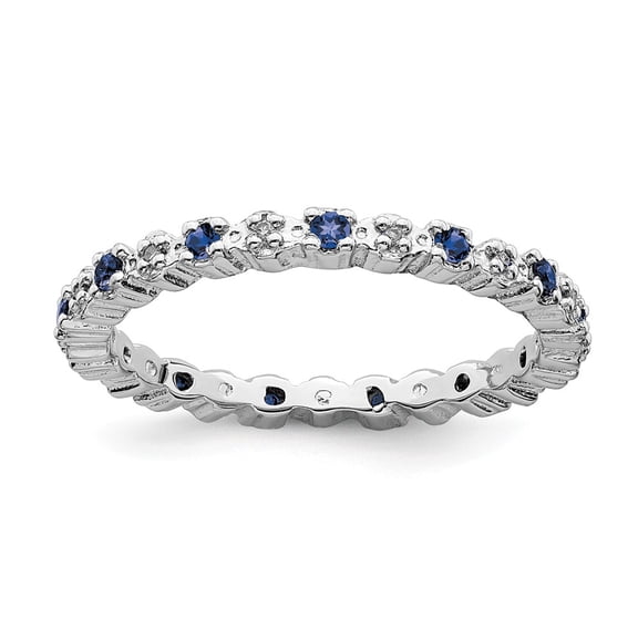 925 Sterling Silver Stackable Expressions Cr. Sapphire & Diamond Ring Size: 7; for Adults and Teens; for Women and Men