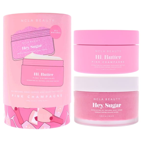 Set de exfoliante y manteca corporal totalmente naturales - Champán rosado de NCLA para mujer - 2 piezas de manteca corporal de 95 g, exfoliante corporal de 95 g