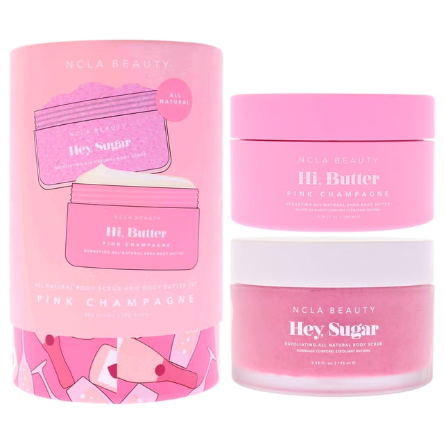 Set de exfoliante y manteca corporal totalmente naturales - Champán rosado de NCLA para mujer - 2 piezas de manteca corporal de 95 g, exfoliante corporal de 95 g