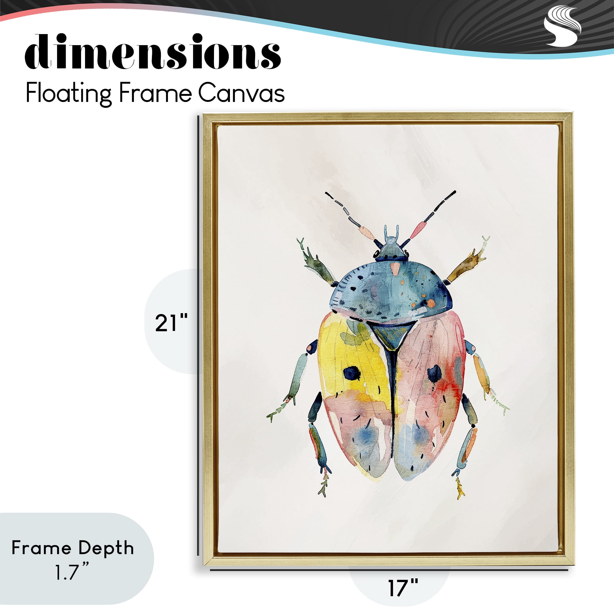 Stupell Industries Whimsical Boho Beetle Gold Framed Floater Canvas Wall Art, design by Kim Allen