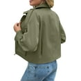 thumbnail image 4 of RYRJJ Women's Cropped Jacket Casual Zip Up Lapel Lightweight Work Jackets with Pockets Windbreaker Outerwear(Green,L), 4 of 7