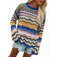 thumbnail image 2 of Women'S Colorful Sweater Crochet Open Knit Long Sleeve Crew Neck Oversized Sweater Blue XL, 2 of 10