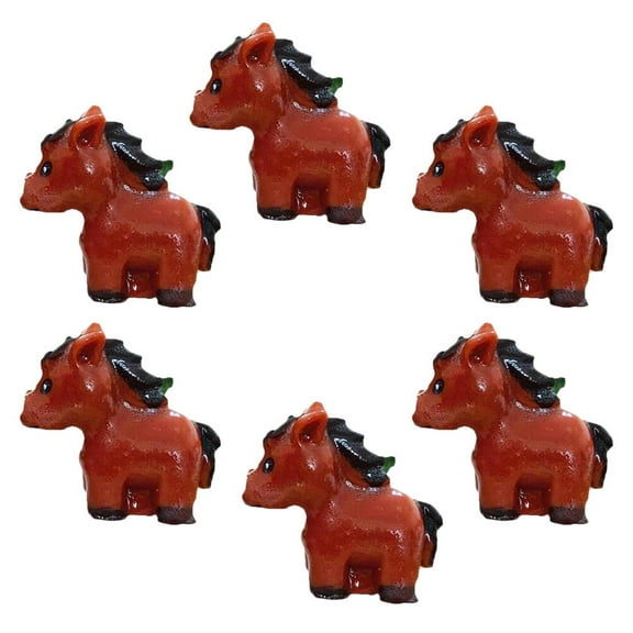 IBASETOY 6pcs Miniature Resin Horse Figurines Brown Craftsmanship Garden Resin Crafts for Potted Plants