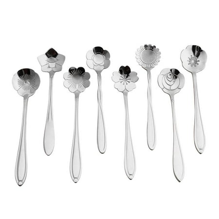 

8Pcs Stainless Steel Reusable Spoon For Coffee Tea Ice Cream Dessert Spoon Flower Spoon Set Small Teaspoon Coffee Spoon SILVER