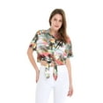 thumbnail image 5 of Women's Hawaiian Tie Front Crop Top Aloha Shirt in Sunset Neon Pastel L, 5 of 5