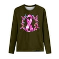 thumbnail image 3 of CLOISE Breast Cancer Shirts Women Long Sleeve Crewneck Shirts Butterfly Ribbon Oversized Breast Cancer Support Tops Cute Comfy Tshirts Cancer Awareness Outfits Army Green XL, 3 of 4