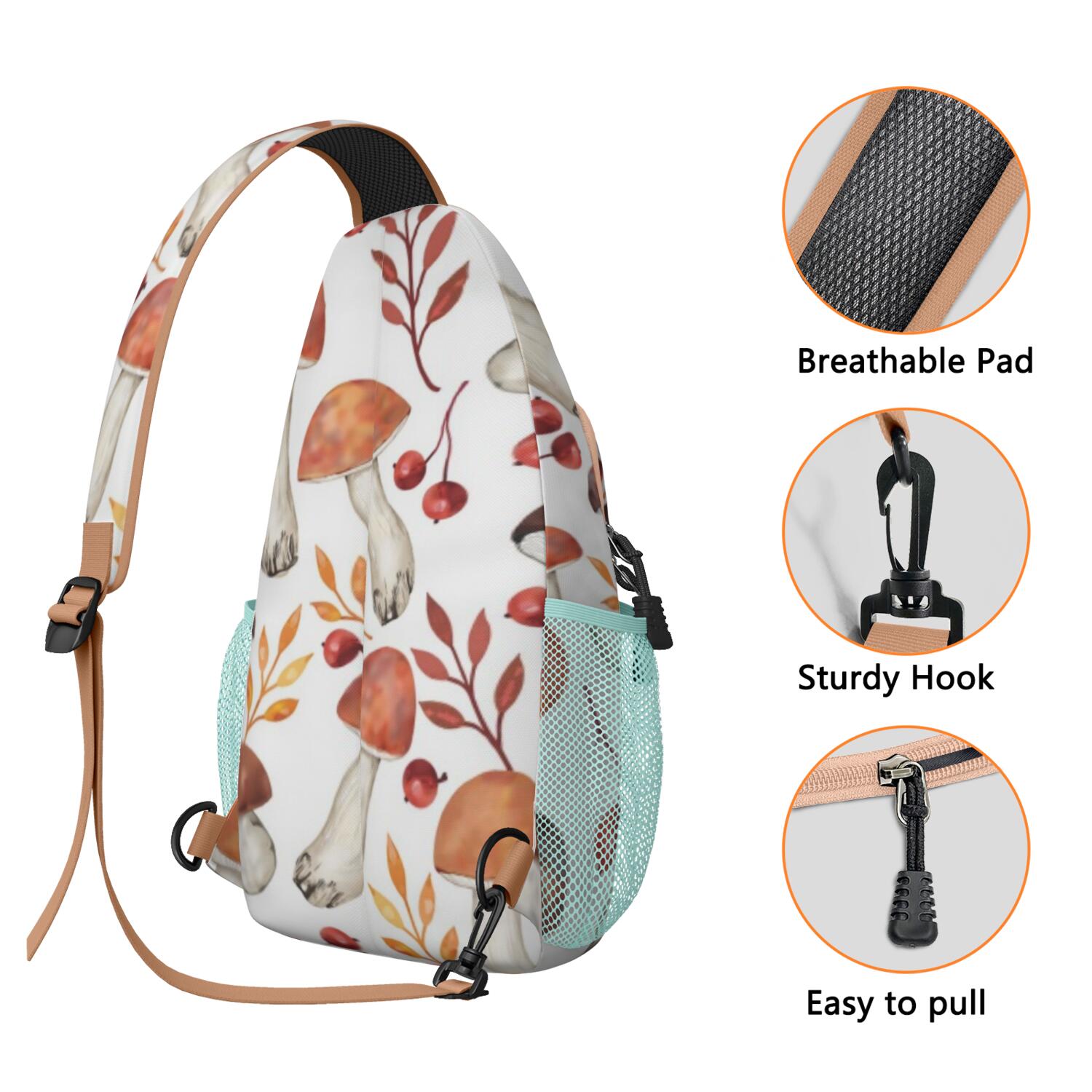 Sling Bag Mushroom Travel Sling Bag Shoulder Backpack Travel Chest Pack for Men Women