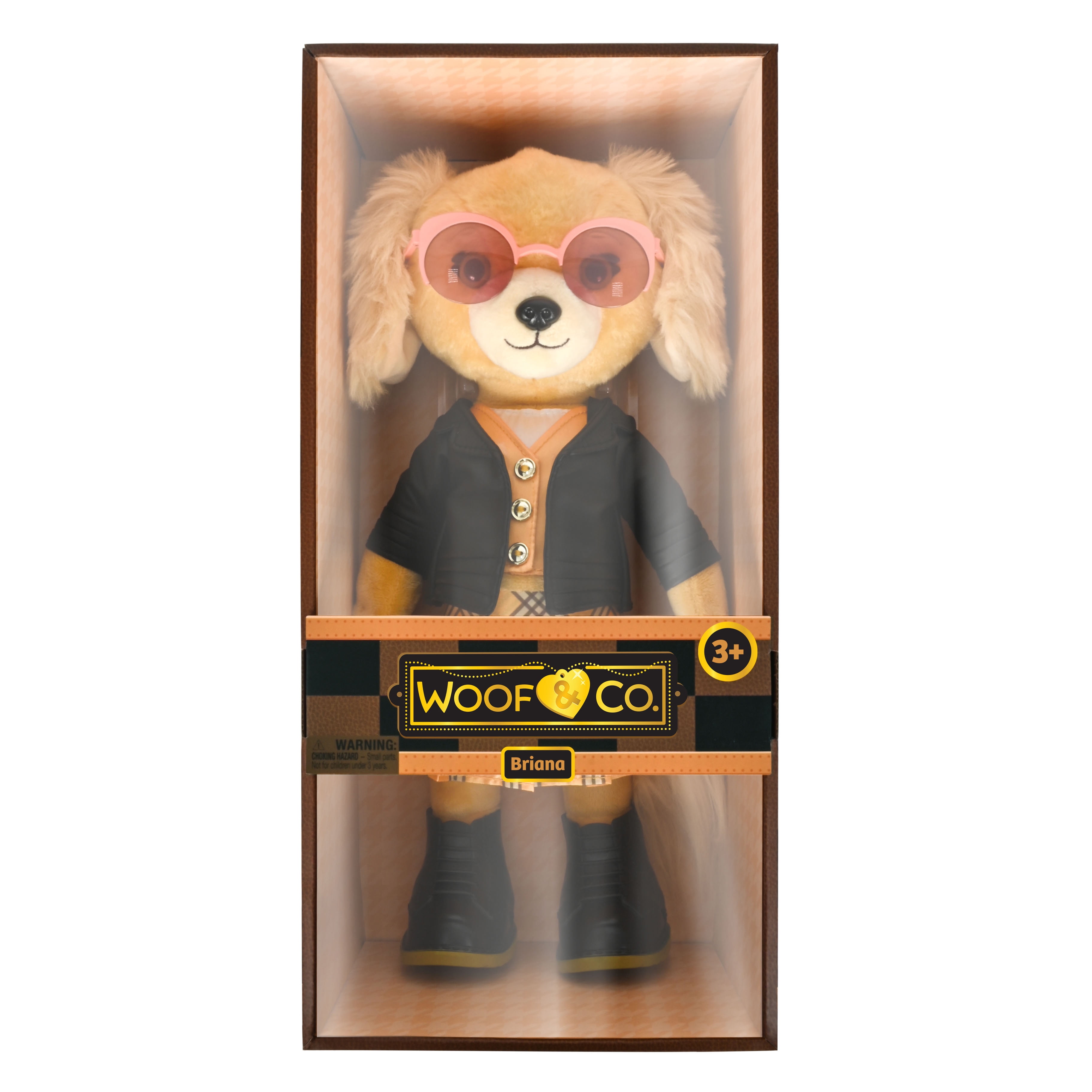 Woof & Co 15-inch Fashion Doll – Briana The Poseable Plush Golden Retriever with Removable Outfit & Accessories, Children Ages 3+