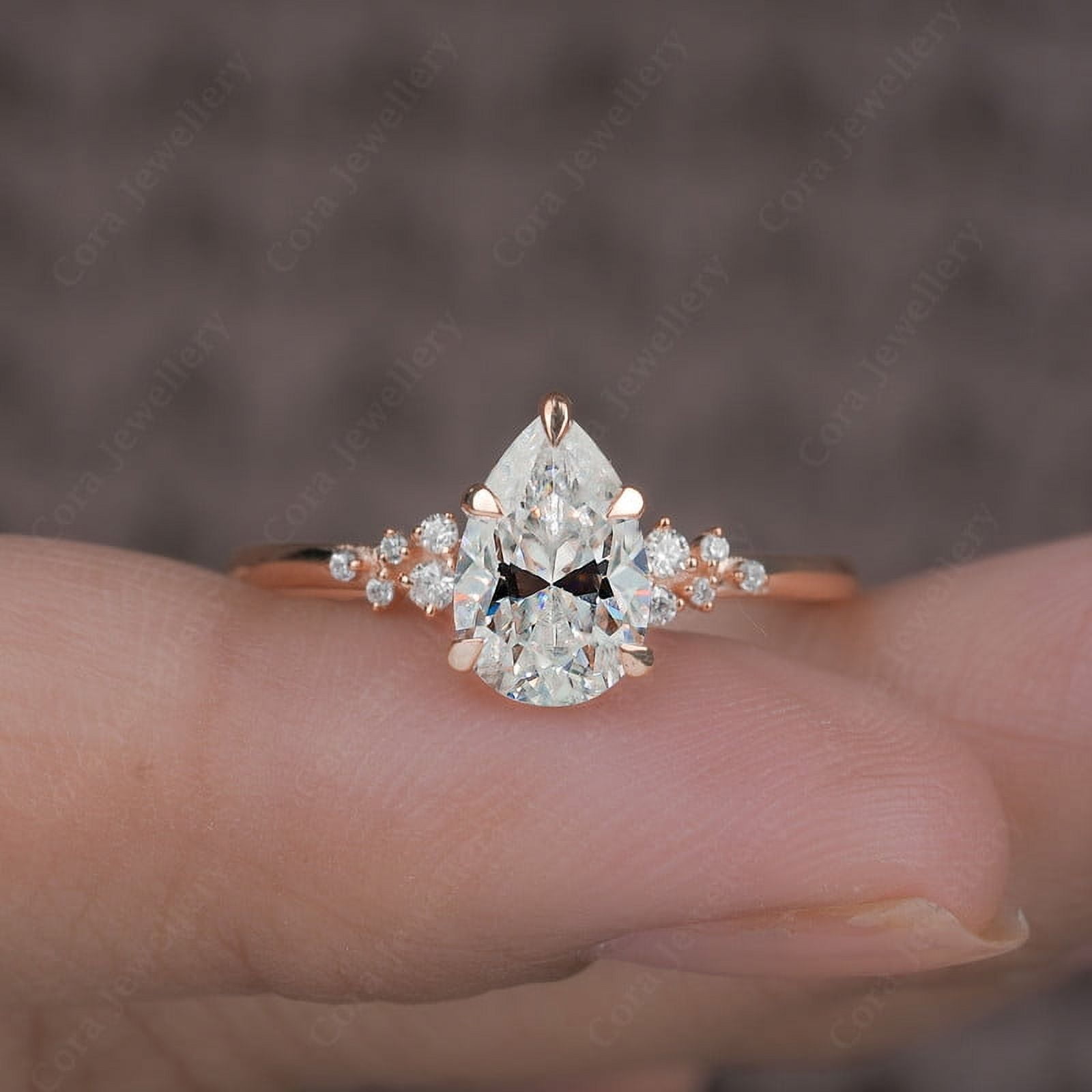 Cora Jewellery 1.25TCW Snow Drift Pear Moissanite Engagement Ring for Women, 14K Rose Gold, 4 US