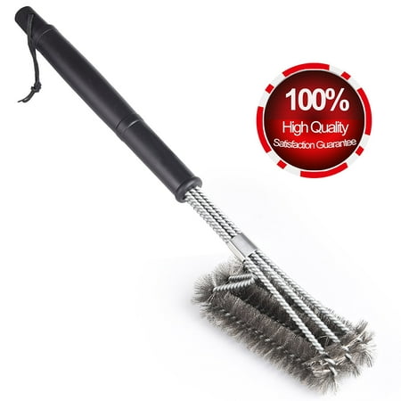 BBQ Grill Brush in Stainless Steel with Long Handle. A Powerful Accessory to Clean Barbeque Plates, Racks and (Best Way To Clean Grill Burners)