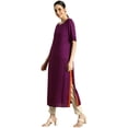 thumbnail image 2 of eloria Women's Fashion Solid Boat Neck Kurti Straight Shape With Regular Style Calf length, Color : Purple, Size : 2XL, 2 of 4