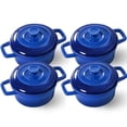 thumbnail image 1 of Lareina Mini Cocotte - 12oz Ceramic Casserole Dishes - Kitchen Casserole Sets With Handles And Lid - Small Baking Ramekins - Oven, Microwave & Dishwasher Safe - Set of 4 - Blue, 1 of 4