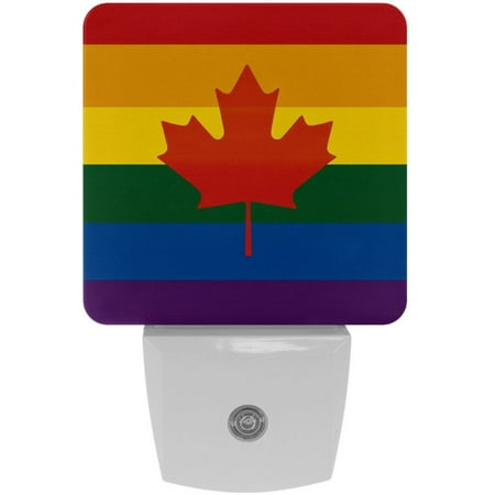 

LED Night Lights Plug into Wall 2-Pack 0.5W Plug in Night Light Dusk to Dawn White Bright Nightlight for Bedroom Bathroom Hallway Kitchen Lgbt Canada Flag Rainbow