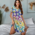 thumbnail image 5 of SEANATIVE Soft Nightgowns for Women Button Down Sleepshirts Short Sleeve Sleepwear Crew Neck Nightwear Breathable Bedroom Dress Loose Fit Housewear, L, Daisies Butterfly Rainbow, 5 of 7