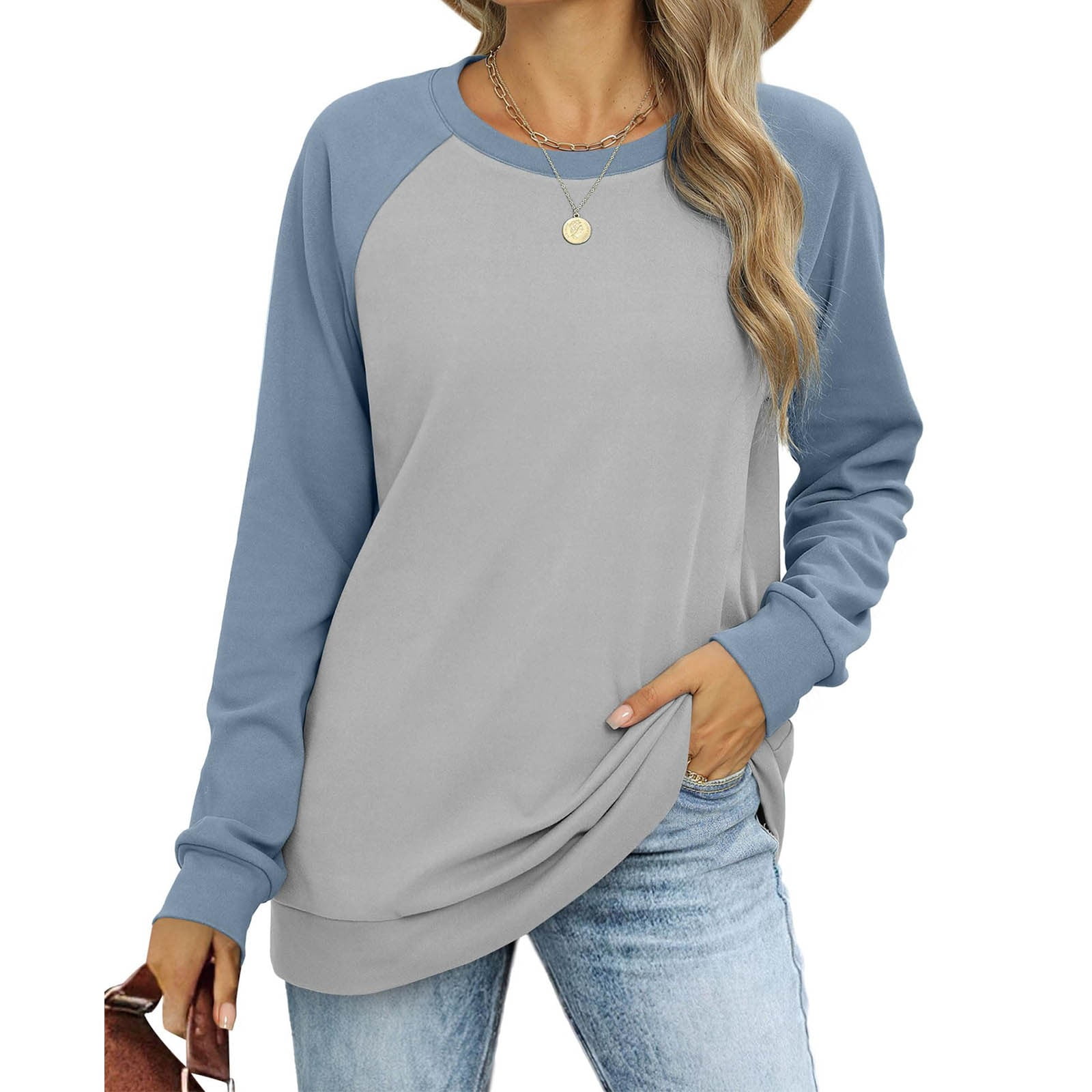 Women Sweatshirt Fashion Round Neck Long Sleeve Raglan Sleeve Color Block Pullover Comfortable Top Leopard Zip up Jacket Jacket Active Wear Women Homage Sweatshirt Ladies Zip Sweater Ladies Zipper