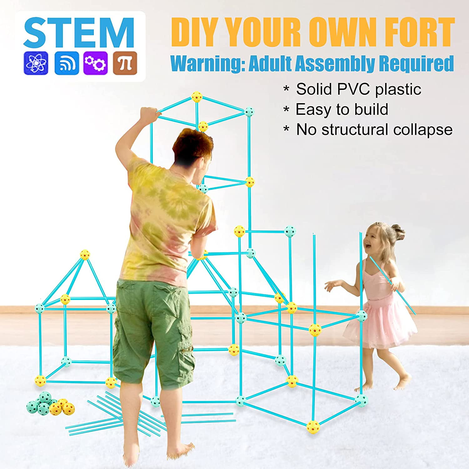 Jolly Kids Fort Building Kit, Construction STEM Toys, For Over 3