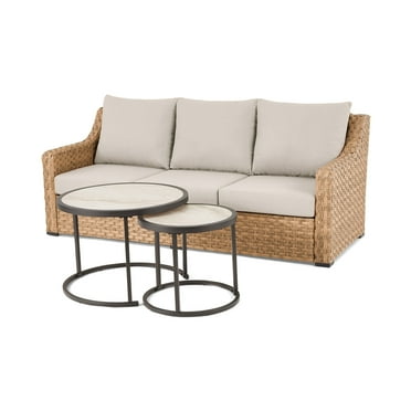 Better Homes & Gardens River Oaks Outdoor Sofa & 2 Nesting Tables with Patio Cover, Natural