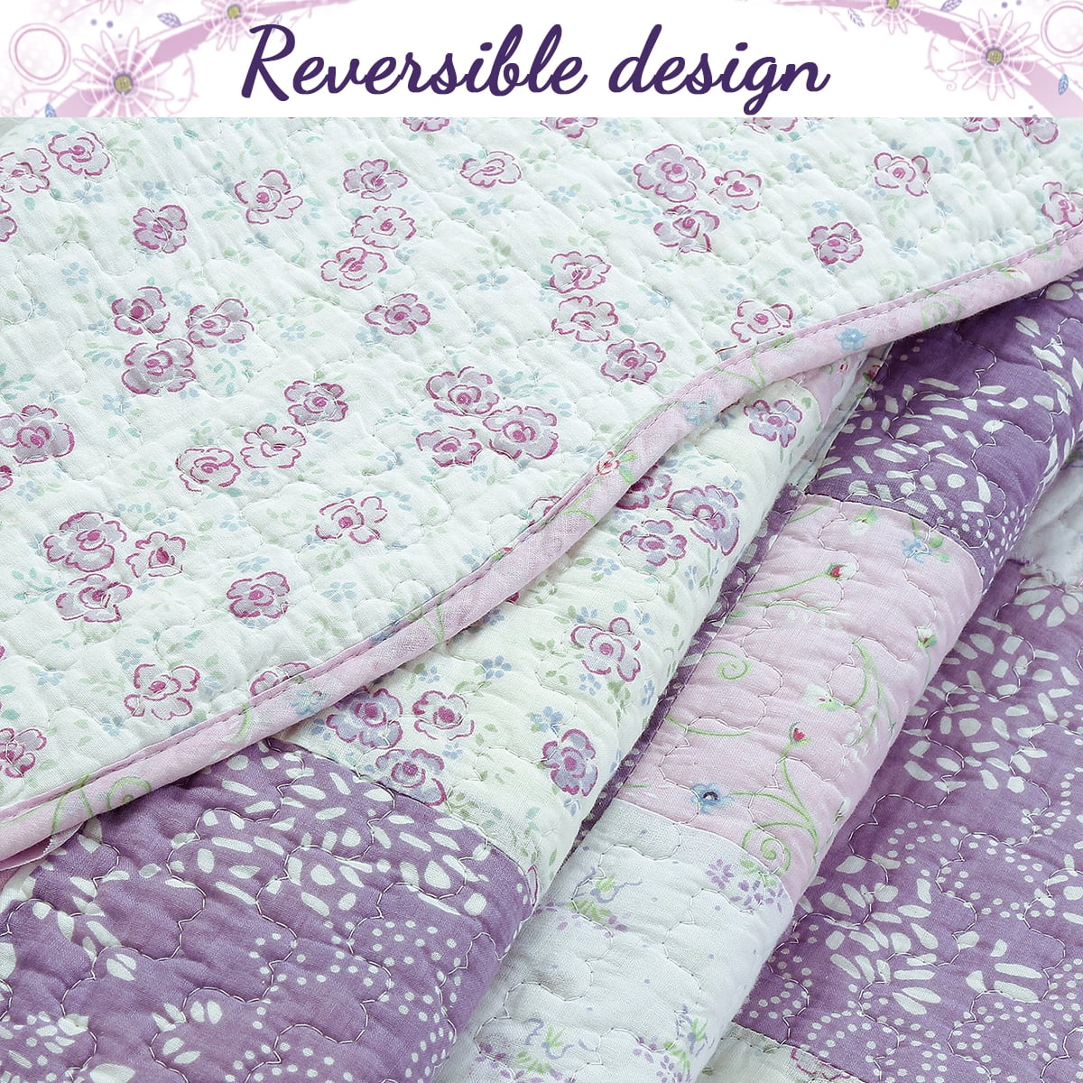 Cozy Line Home Fashions Patchwork Cotton Reversible Quilt Sets, Queen, 3-Pieces