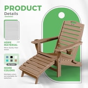 Ciokea Folding Adirondack Chair with Ottoman HDPE Pool Chair Pull Out Footrest with 2 Cup Holders Patio Garden Teak
