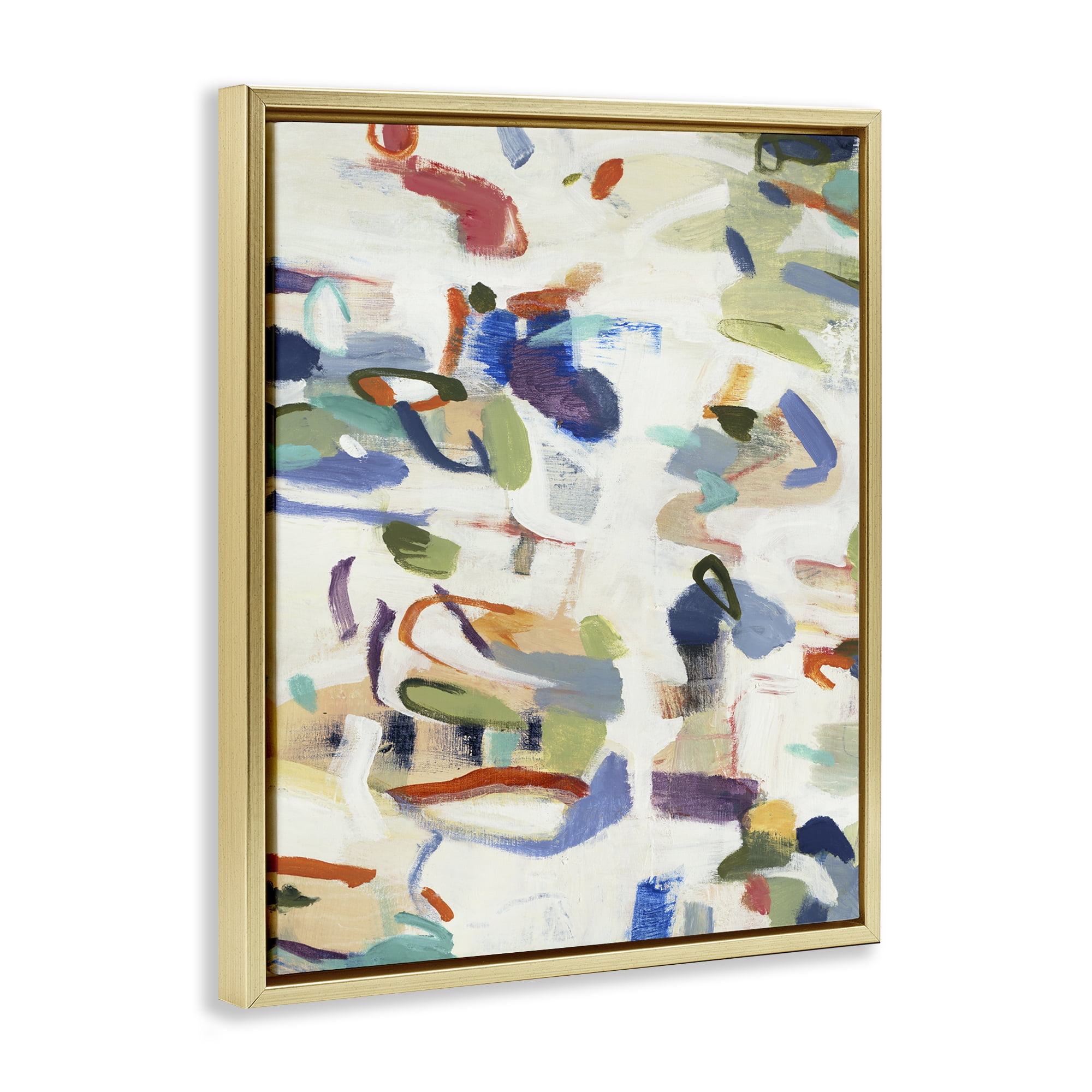 Stupell Industries Expressive Composition Brushstrokes Gold Framed Floater Canvas Wall Art, design by Lisa Ridgers