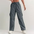 thumbnail image 4 of Thredzr Cargo Pants Women Plus Size Drawstring Pants Elastic Waist Wide Leg Long Solid Color Joggers Y2k Parachute Pants with Pockets Dark Gray L, 4 of 5