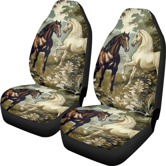 FOR U DESIGNS Horse Forest Pattern 2 Pcs Car Seat Covers Lightweight Automotive Front Seat Cover Comfortable Auto Seat Protector Car Accessories Fit for SUV Truck Sedan
