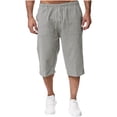 thumbnail image 1 of Aqestyerly Men's Quarter Pants Linen Drawstring Solid Color Pocket Casual Loose Lightweight Summer Bottoms, 1 of 6