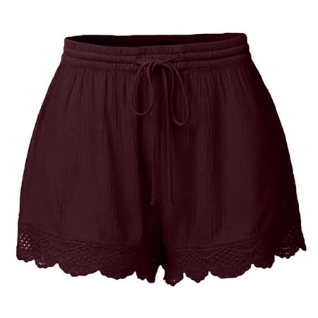 

Aueoeo Sweatshorts Women Womens Comfy Drawstring Casual Elastic Waist Shorts Lace Plus Size Rope Tie Shorts Yoga Sport Pants Leggings Trousers