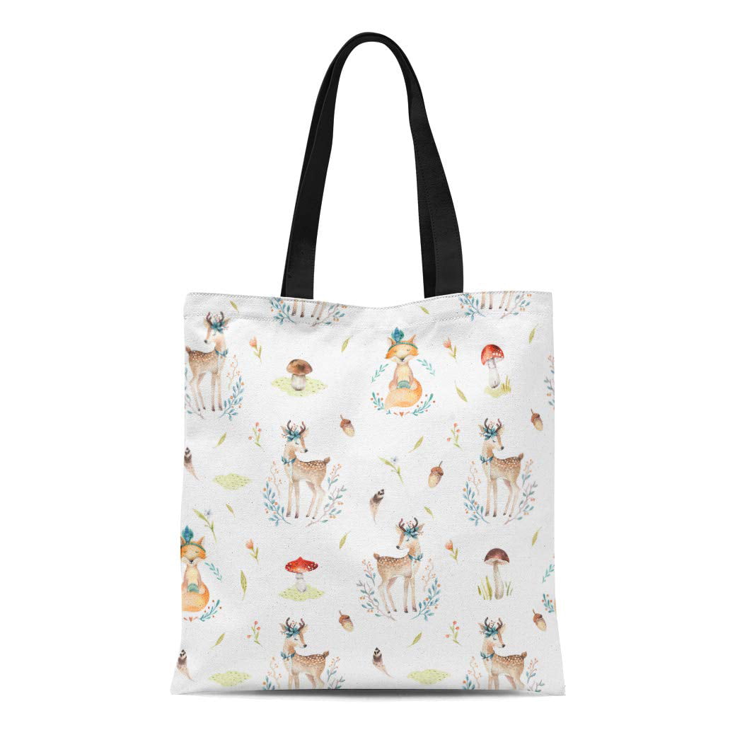 ASHLEIGH Canvas Tote Bag Cute Baby Foxes and Deer Nursery for Children ...
