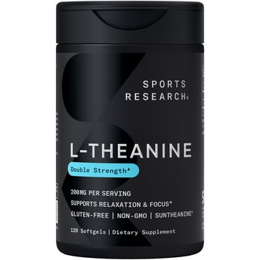Sports Research® Double Strength L-Theanine 200mg   Coconut Oil Focus Relax Alertness Nootropic (120 Softgels)