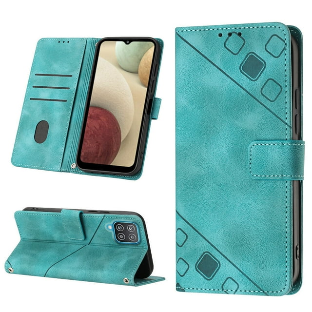 Compatible with Samsung Galaxy A12 Classic Embossed PU Leather Case with Card Holder Shockproof Cover