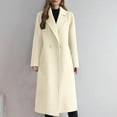 thumbnail image 2 of Pea Coat for Women Full Sleeve Solid Button Lapel Collar Mid Length Jacket with Pockets Beige M, 2 of 3