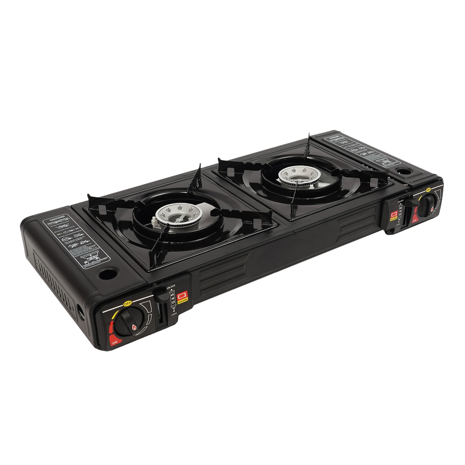 Portable 2-Burner Camping Stove with Baking Tray & Carrying Case