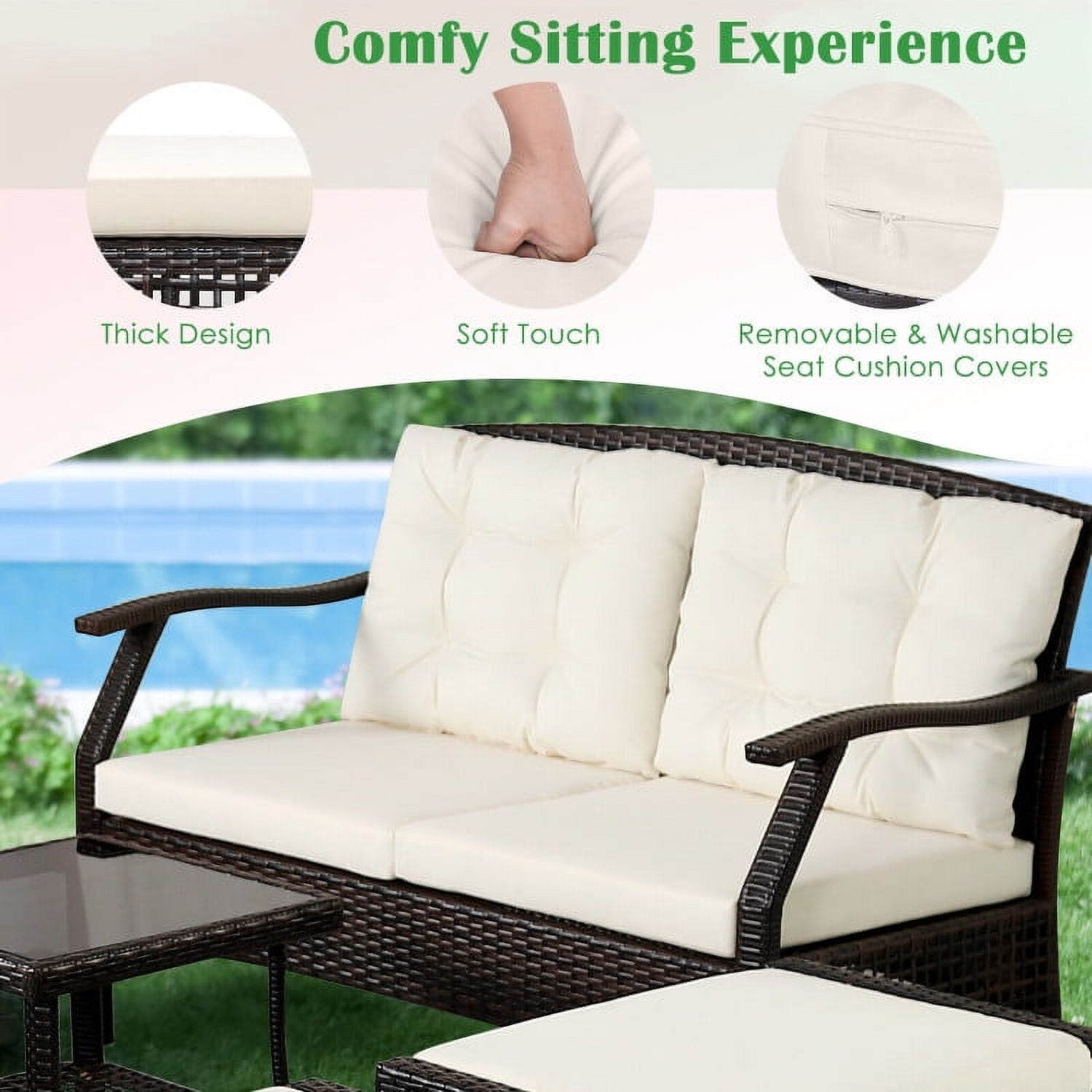 Aimee Lii 7 Pieces Wicker Furniture Set, Outdoor Patio Furniture with Waterproof Cover, White Aimee Lii 7 Pieces Wicker Furniture Set, Outdoor Patio Furniture with Waterproof Cover, White